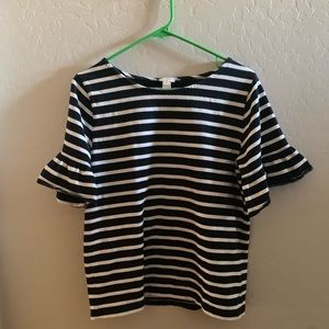 J Crew Medium Bell Sleeve BW Striped Top